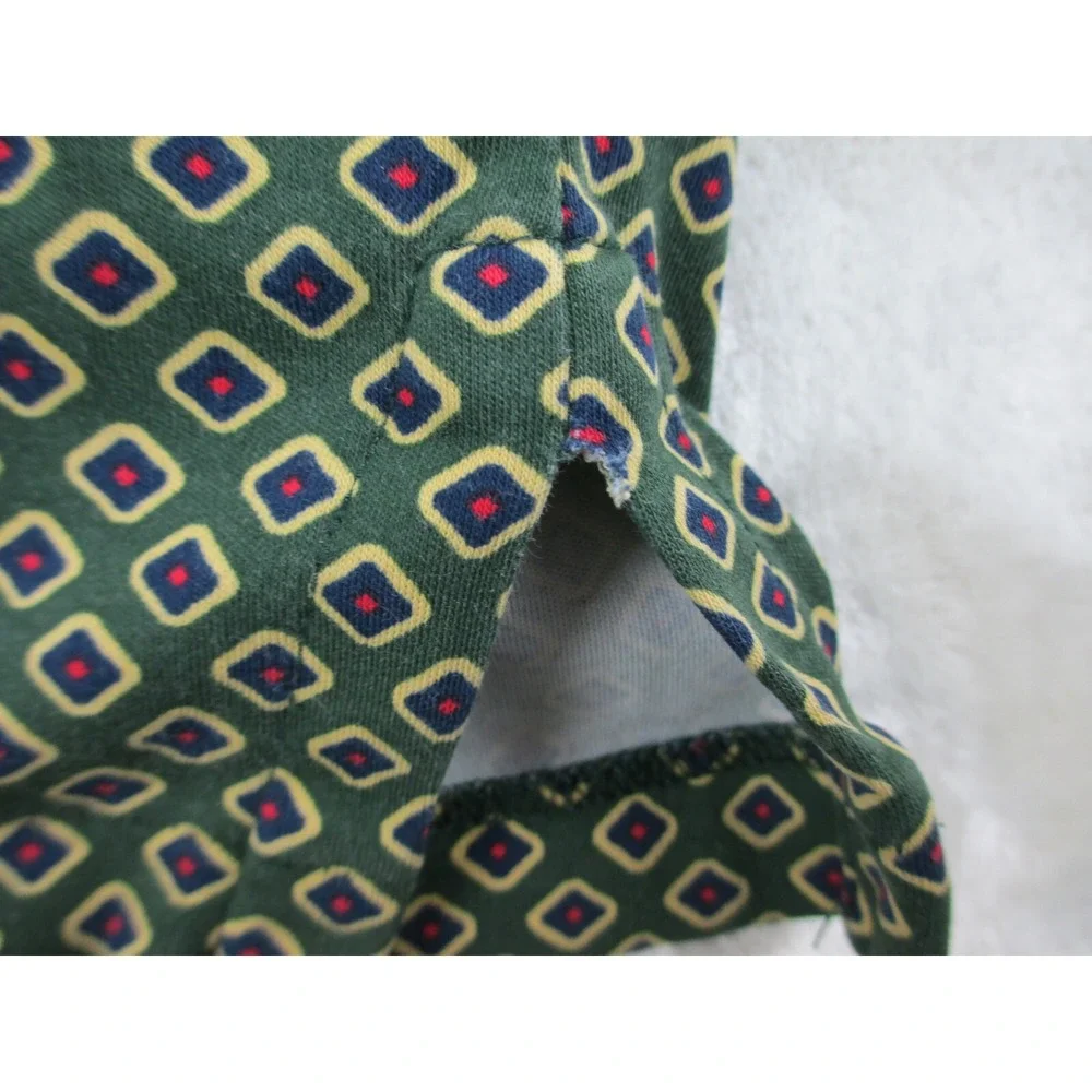 Ralph Lauren Polo Shirt Mens Large Green‎ Pony Diamonds AOP Classic Fit Casual*